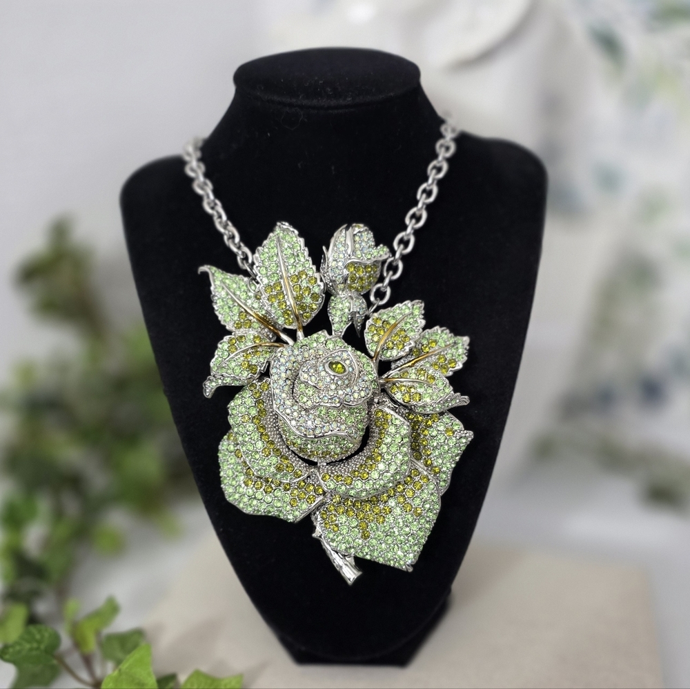 Large Statement Rose Flower Pendant Necklace Stun… - image 1